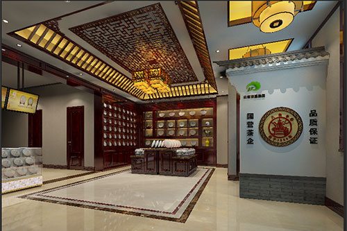 和顺古朴典雅的中式茶叶店大堂设计效果图
